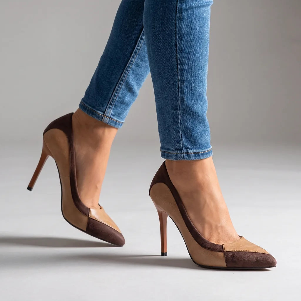 Wolsey Colorblock Pointed Pumps - Color:Brown;Size:35