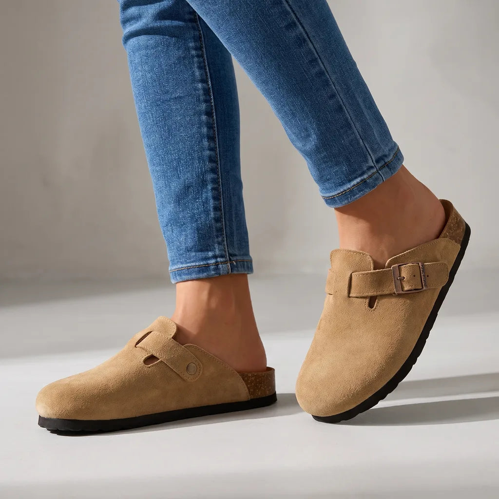 Wren | Suede Buckle Clogs - Color:Brown;Size:35