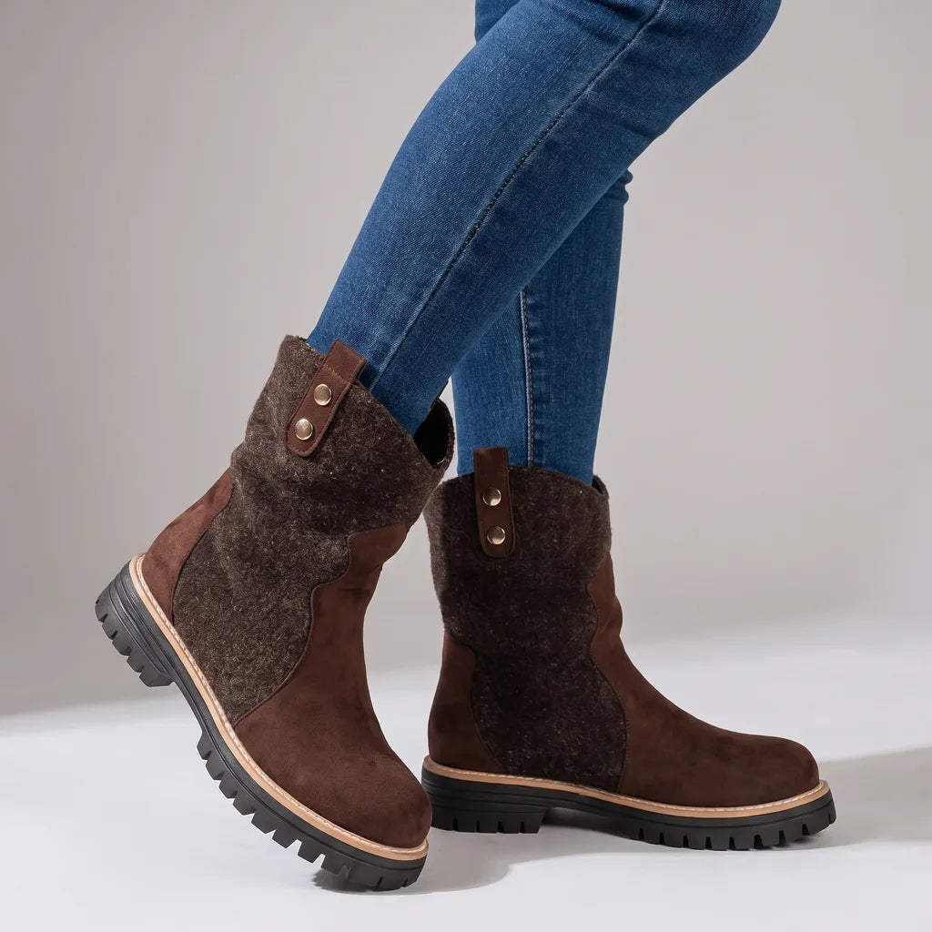 Xanthe | Women's Orthopaedic Suede Mid-Calf Boots - Color:Brown;Size:36