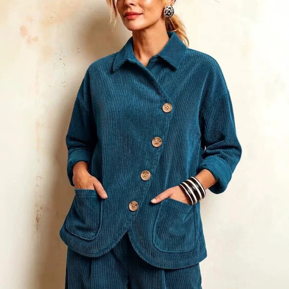 Yusra | Women's Corduroy Jacket - Color:Peacock Blue;Size:XS
