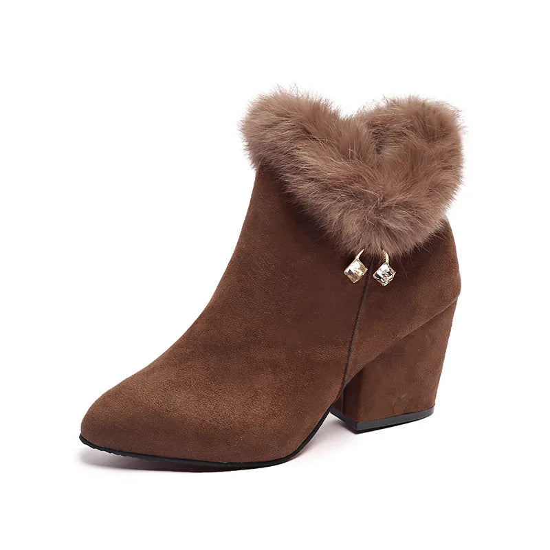 Women's Zara | Women's Faux Fur-Trimmed Block Heel Ankle Boots