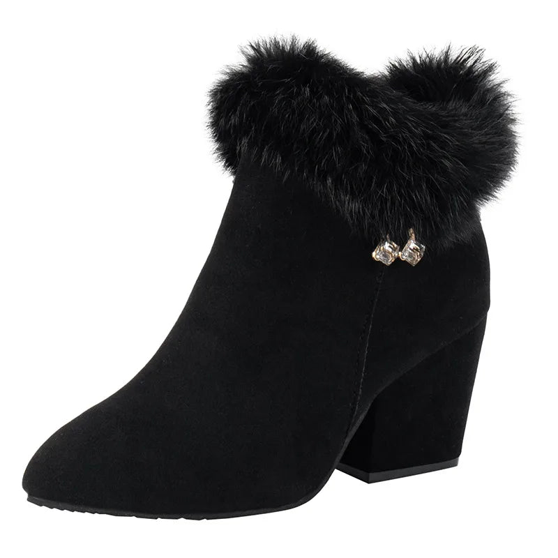 Women's Zara | Women's Faux Fur-Trimmed Block Heel Ankle Boots