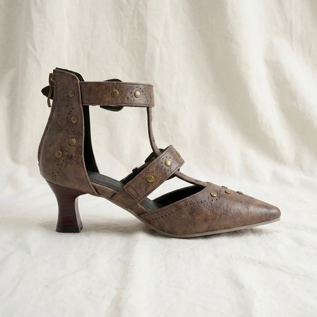 Women's Brown Zara Pointed T-Strap Sandals