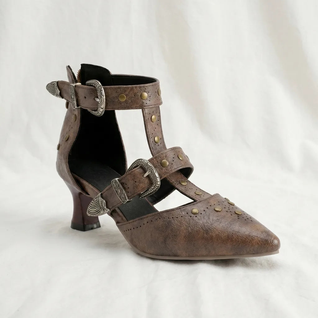 Women's Brown Zara Pointed T-Strap Sandals