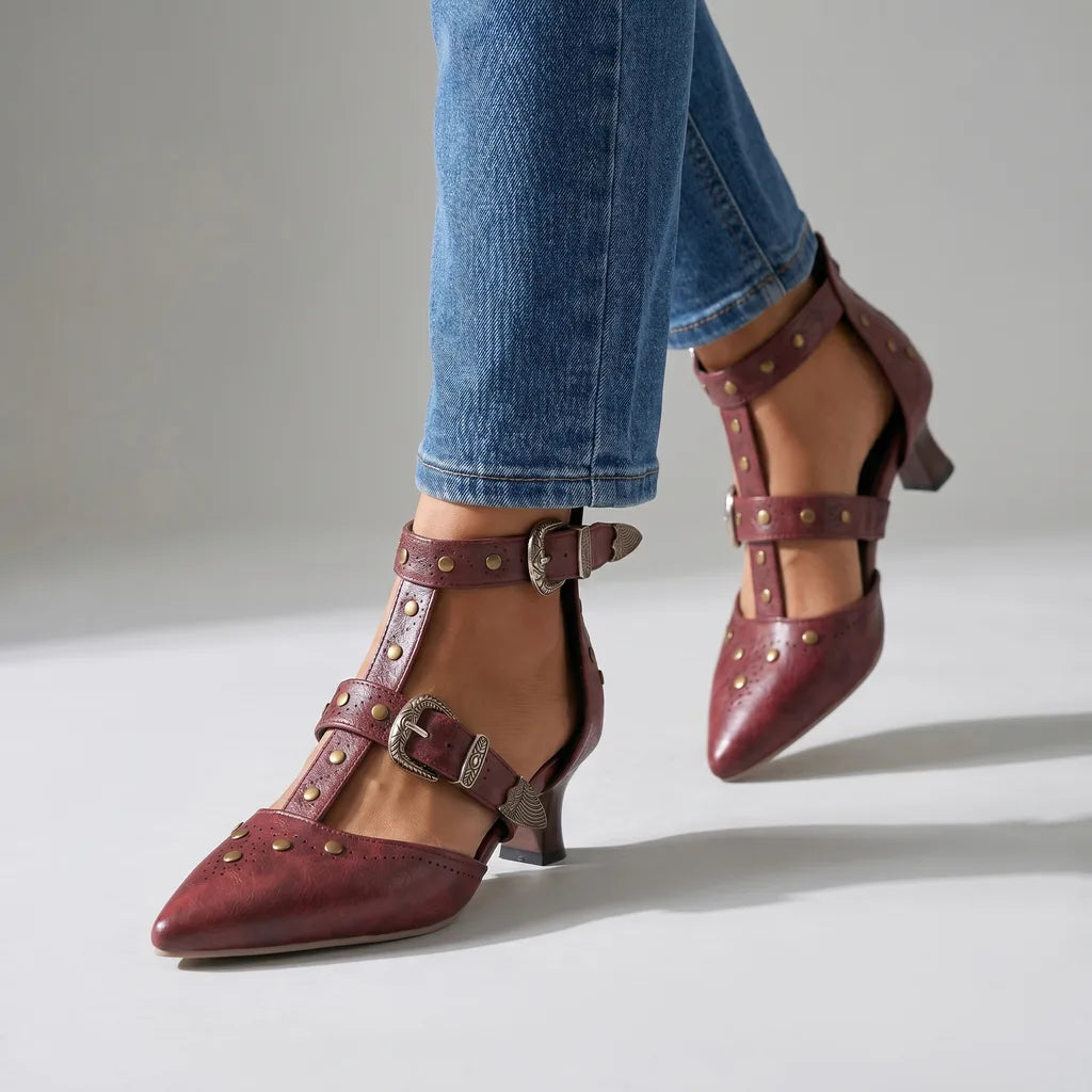 Zarah Western Studded Heels - Color:Red;Size:35
