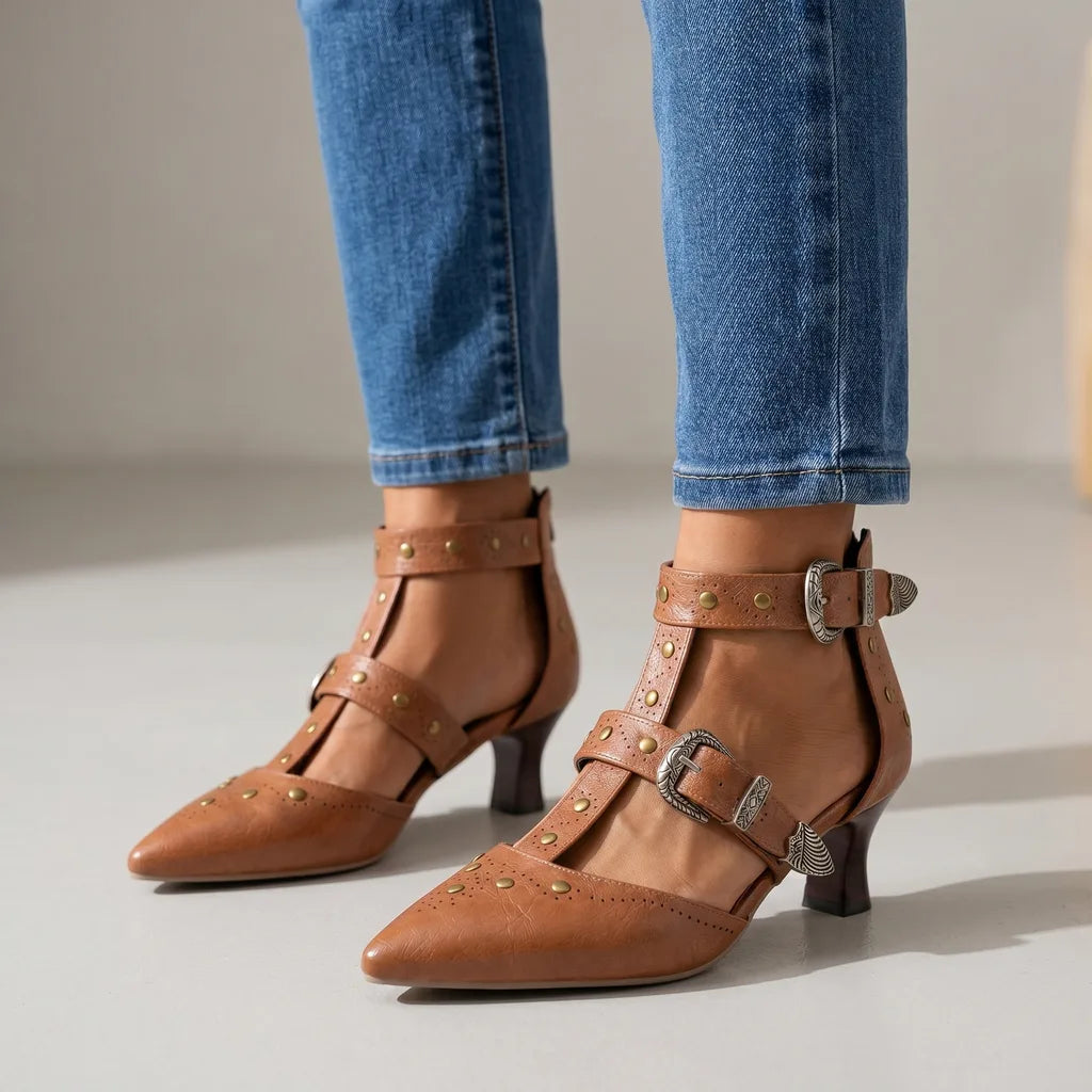 Zarah Western Studded Heels - Color:Yellow;Size:35